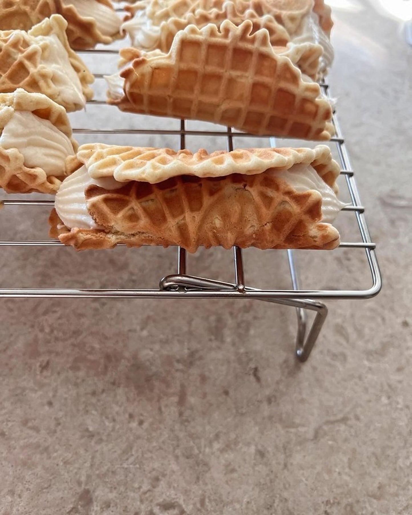 Vanilla Cream Filled Pizzelle Cookies + Italian Pizzelle filled with Vanilla Cream - Cannoli Style Pizzelle w/Vanilla Cream