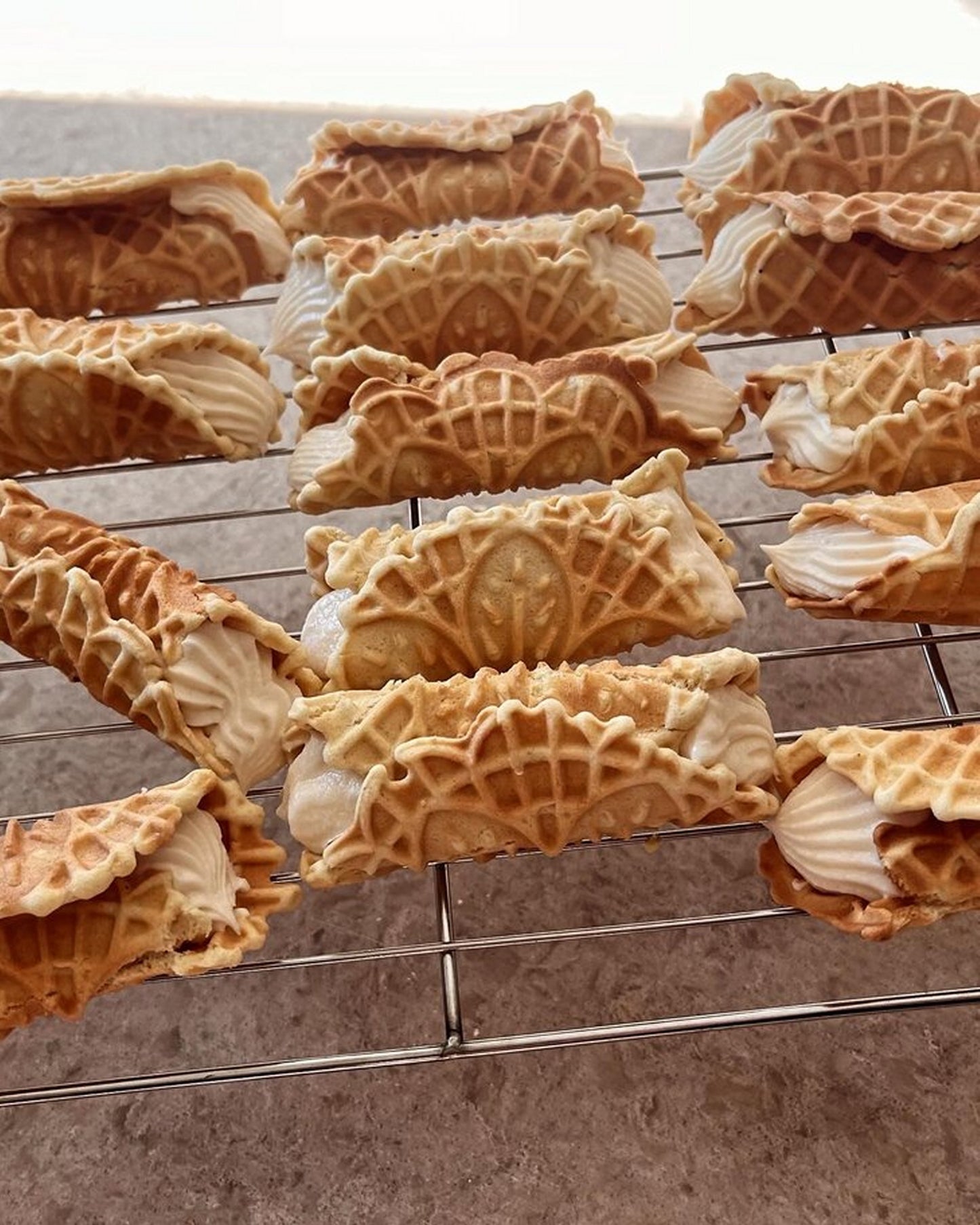 Vanilla Cream Filled Pizzelle Cookies + Italian Pizzelle filled with Vanilla Cream - Cannoli Style Pizzelle w/Vanilla Cream