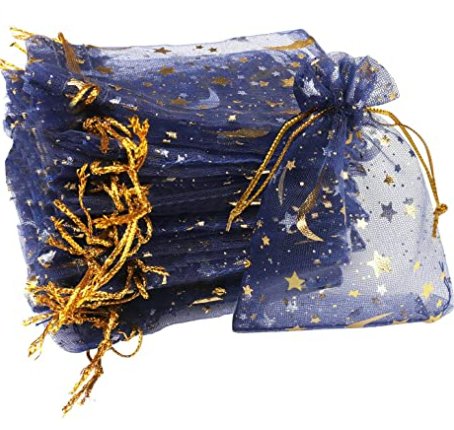Moon & Stars Blue Sheer Organza Favor Gift Bags