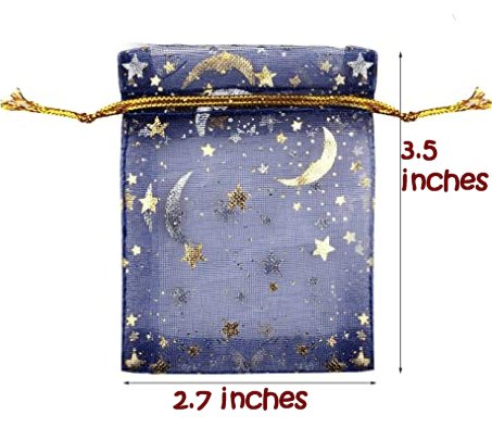 Moon & Stars Blue Sheer Organza Favor Gift Bags