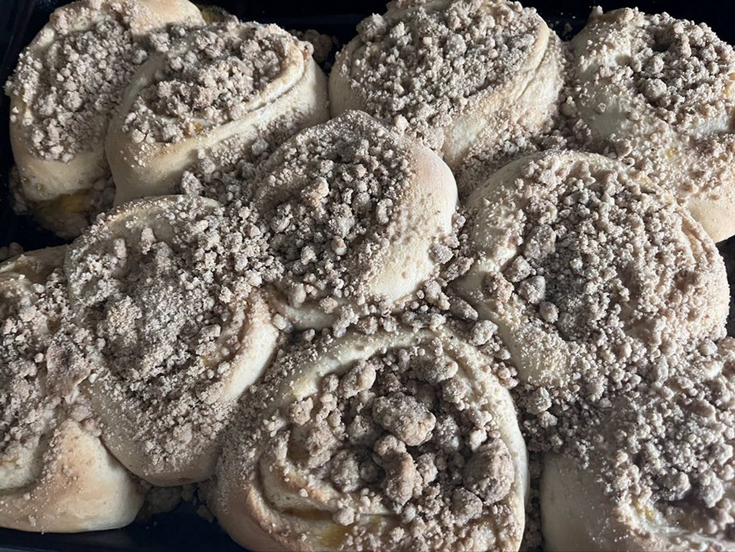 Cinnamon Streusel Topped Jumbo Peach Buns