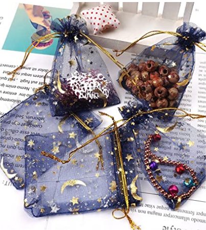 Moon & Stars Blue Sheer Organza Favor Gift Bags