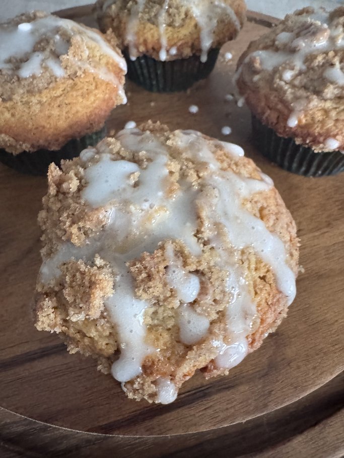 All Spice Crumb Muffins with Vanilla Glaze