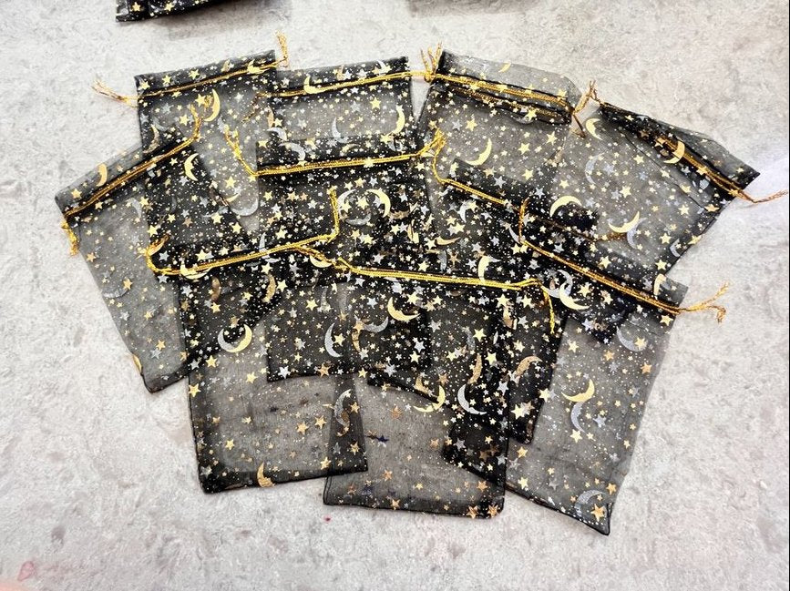 Moon & Stars Black Sheer Organza Favor Gift 4 inches by 6 inches