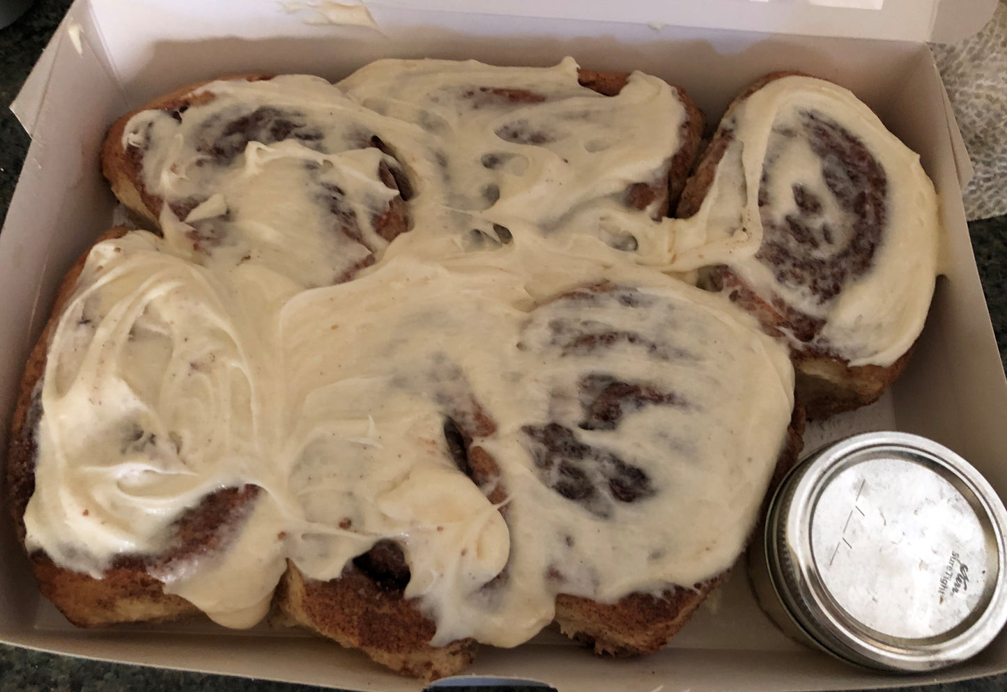 Homemade Jumbo Gooey Cinnamon Buns with choice of Cream Cheese or Butter Cream Frosting