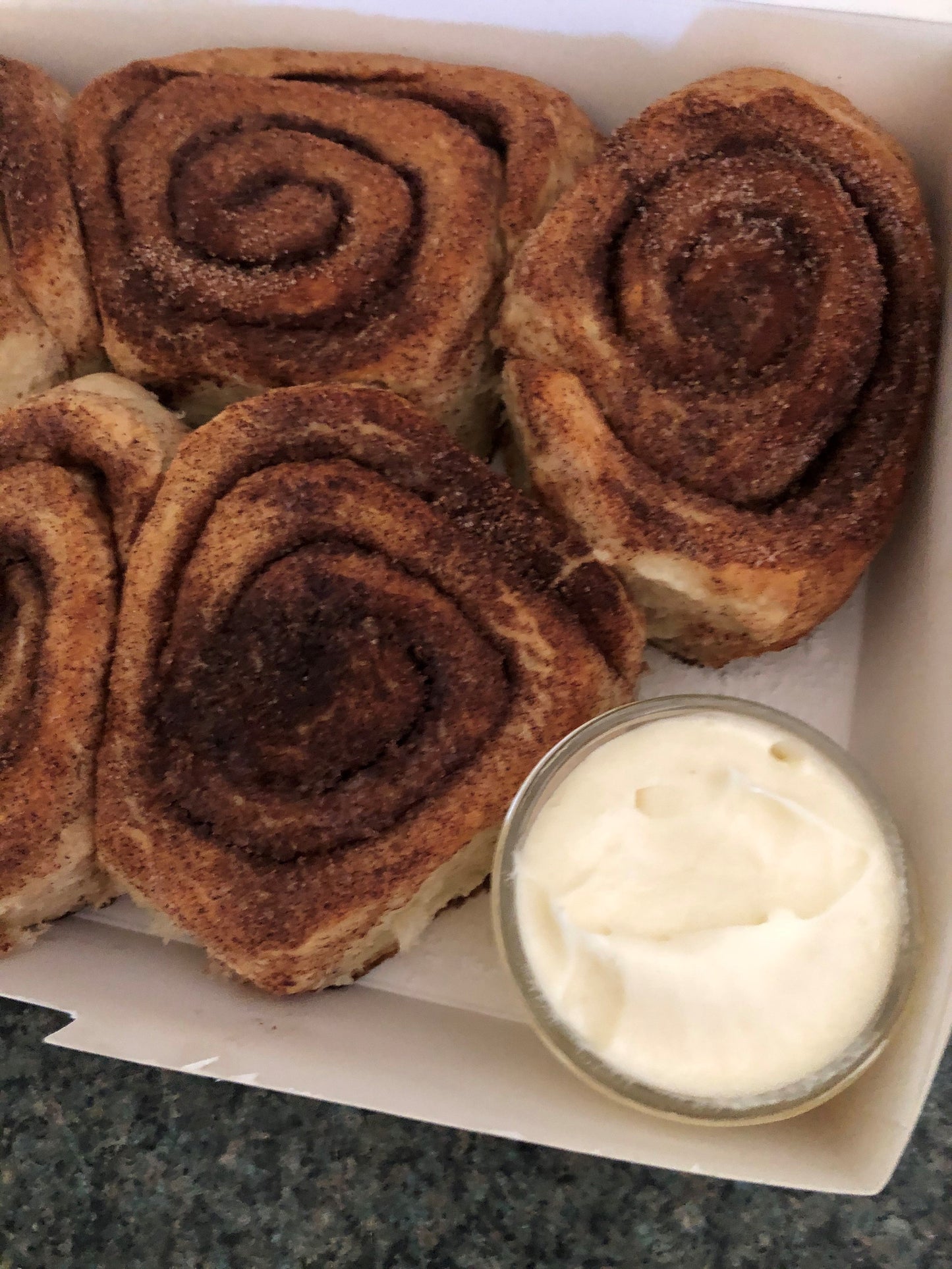 Homemade Jumbo Gooey Cinnamon Buns with choice of Cream Cheese or Butter Cream Frosting