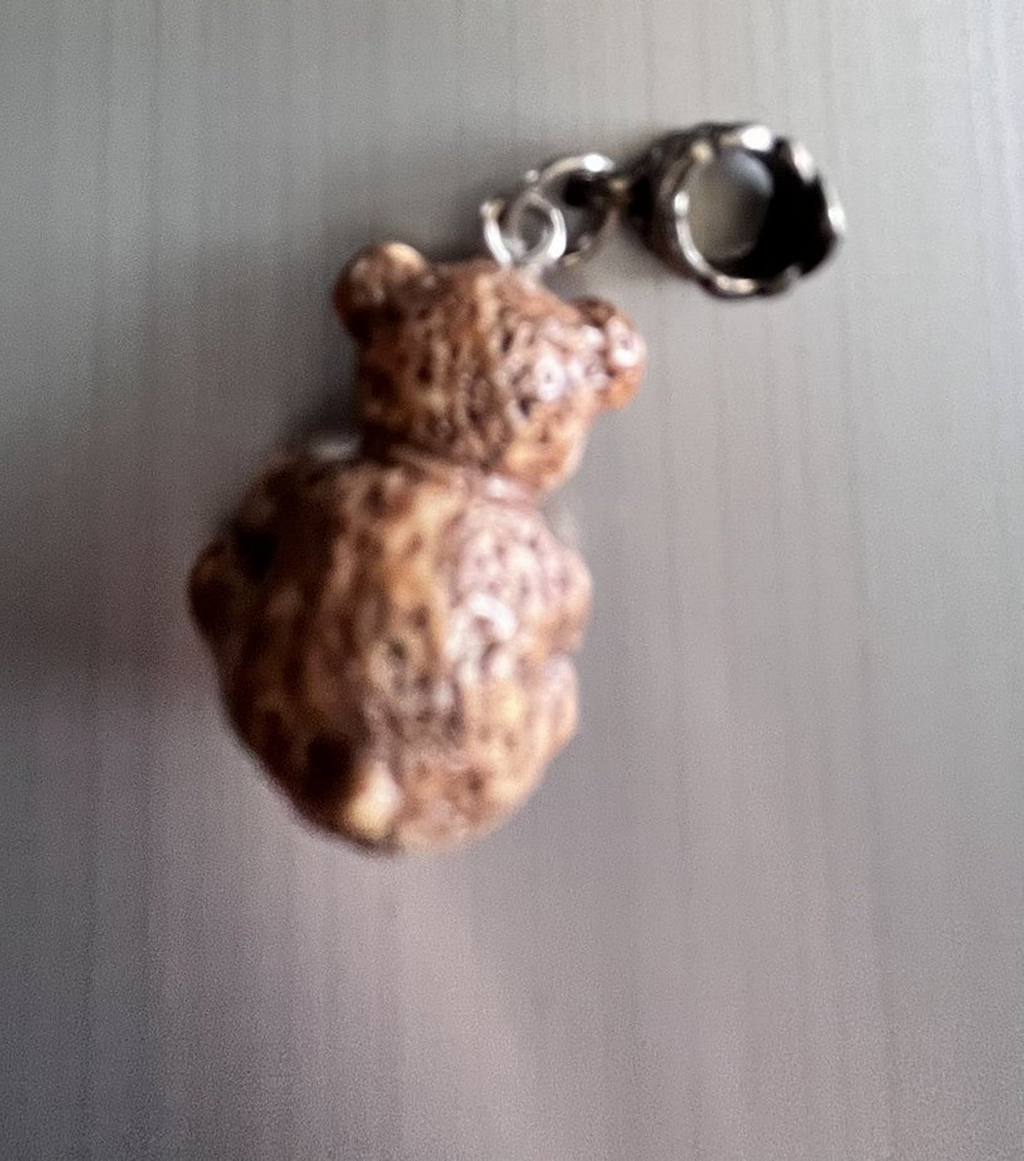 Hand Painted 3-D Cute Teddy Bear with Red Ribbon Charm 24mm Lightweight