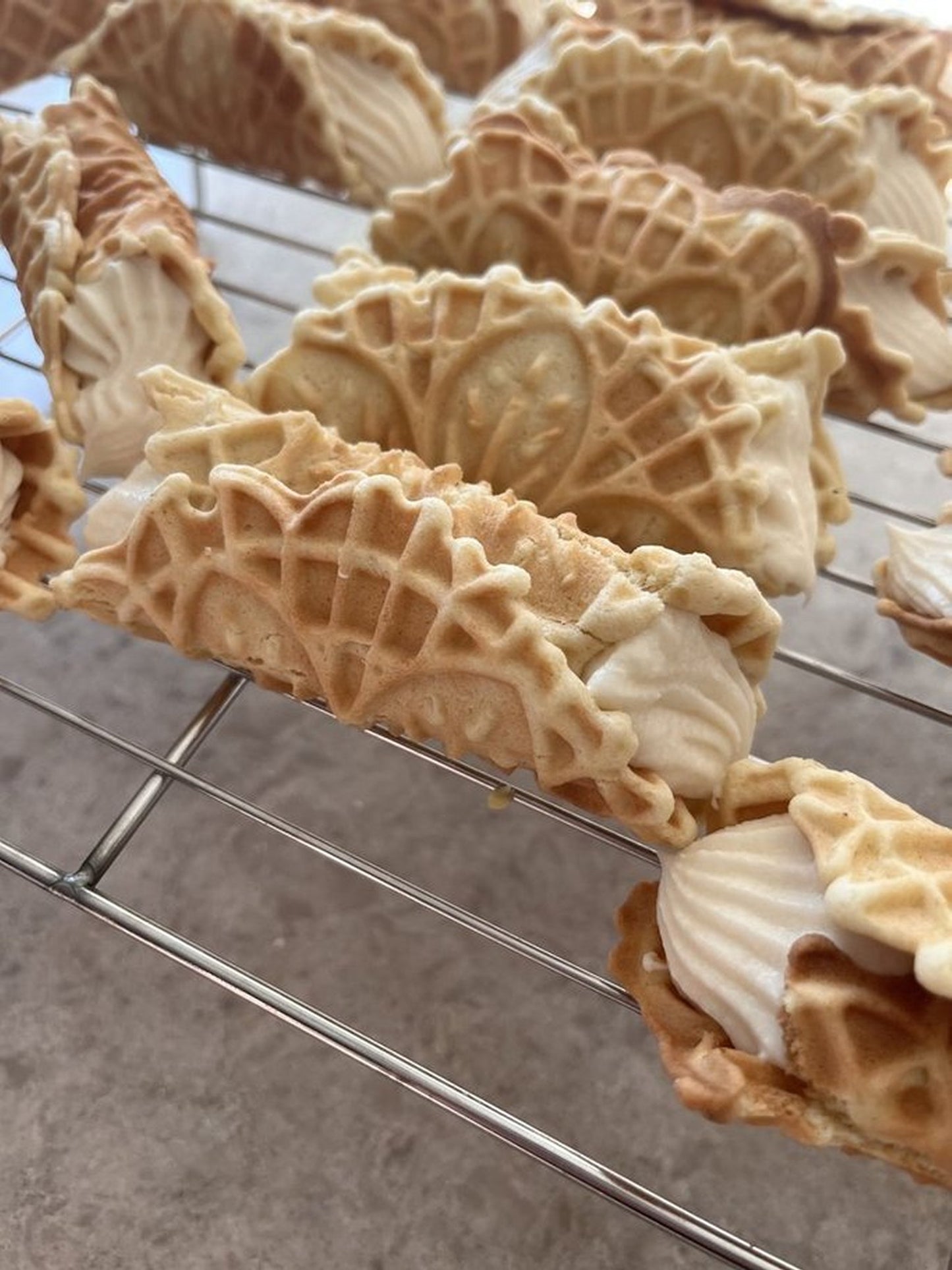 Vanilla Cream Filled Pizzelle Cookies + Italian Pizzelle  filled with Vanilla Cream - Cannoli Style Pizzelle w/Vanilla Cream