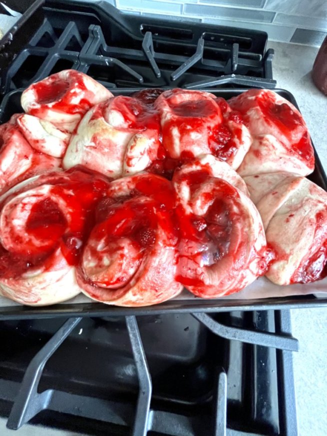 Jumbo Strawberry Filled Sweet Buns with Cream Cheese Frosting