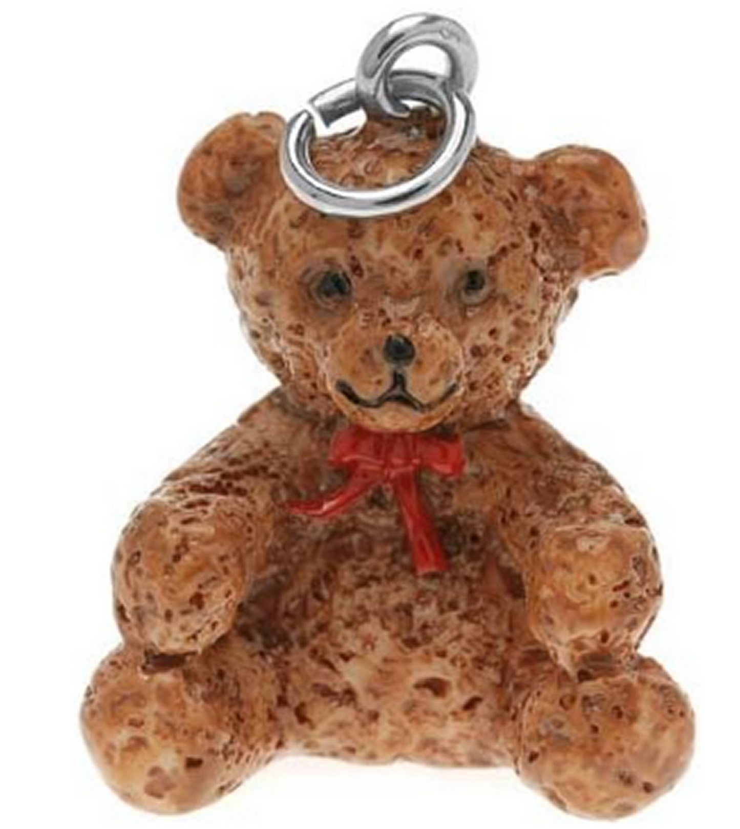 Hand Painted 3-D Cute Teddy Bear with Red Ribbon Charm 24mm Lightweight