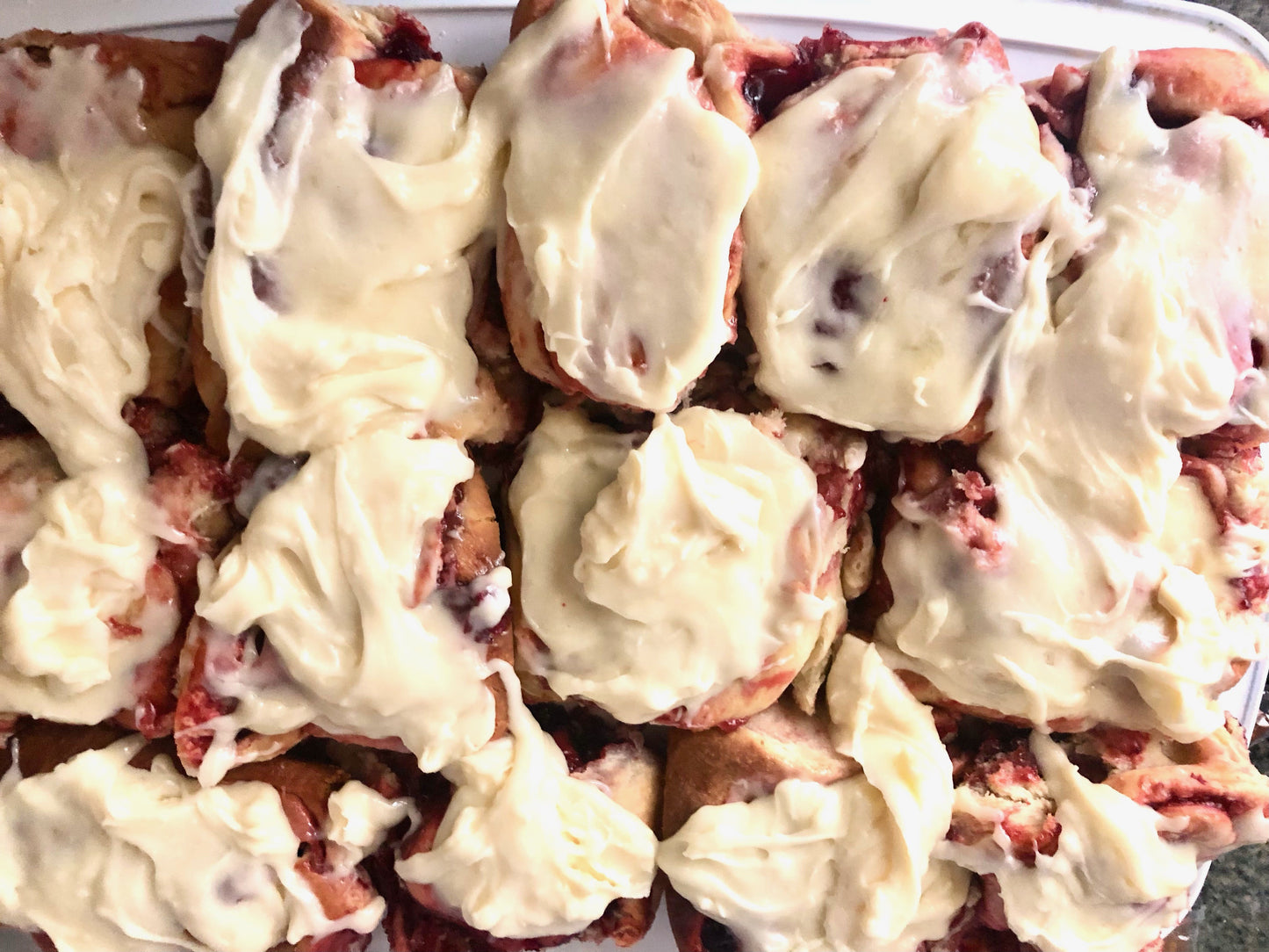Jumbo Strawberry Filled Sweet Buns with Cream Cheese Frosting