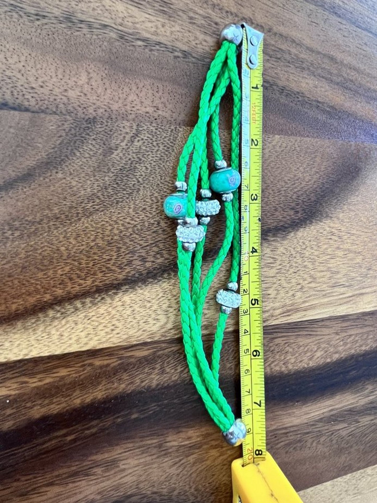 Green Rope Bracelet * 5 strand Rope Bracelet with Murano Glass Beads & Crystal