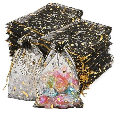 Moon & Stars Black Sheer Organza Favor Gift 4 inches by 6 inches