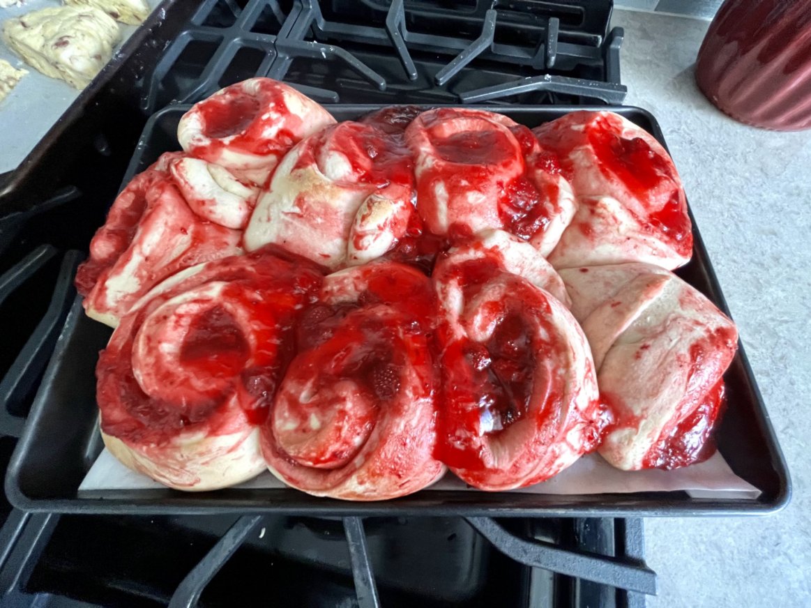 Jumbo Strawberry Filled Sweet Buns with Cream Cheese Frosting