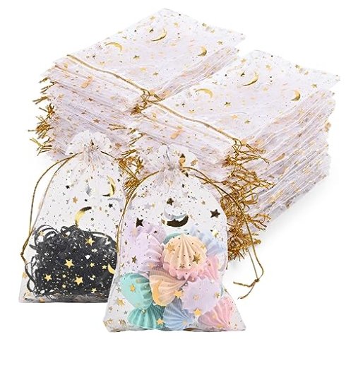 Moon & Stars White Sheer Organza Favor Gift 4 inches by 6 inches