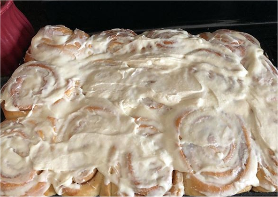 Homemade Jumbo Gooey Cinnamon Buns with choice of Cream Cheese or Butter Cream Frosting