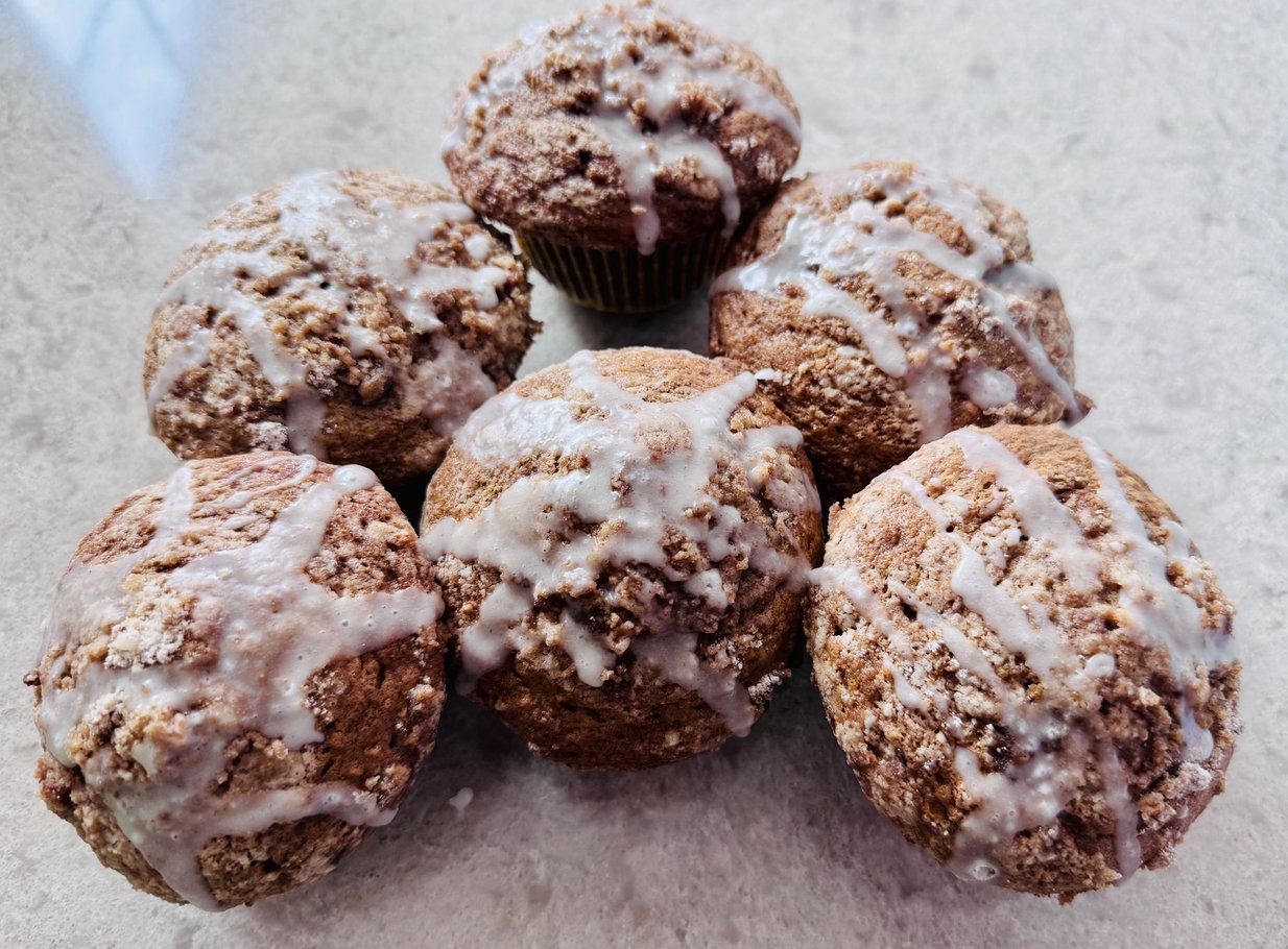 Vanilla Chai Crumb Muffins with Vanilla Cardamom Glaze