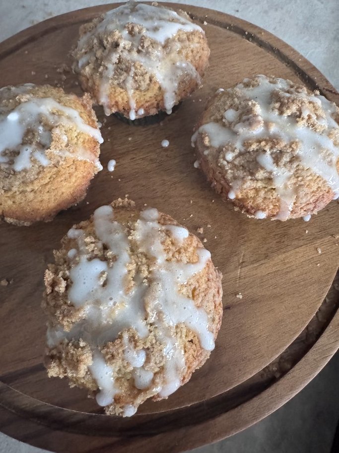 All Spice Crumb Muffins with Vanilla Glaze