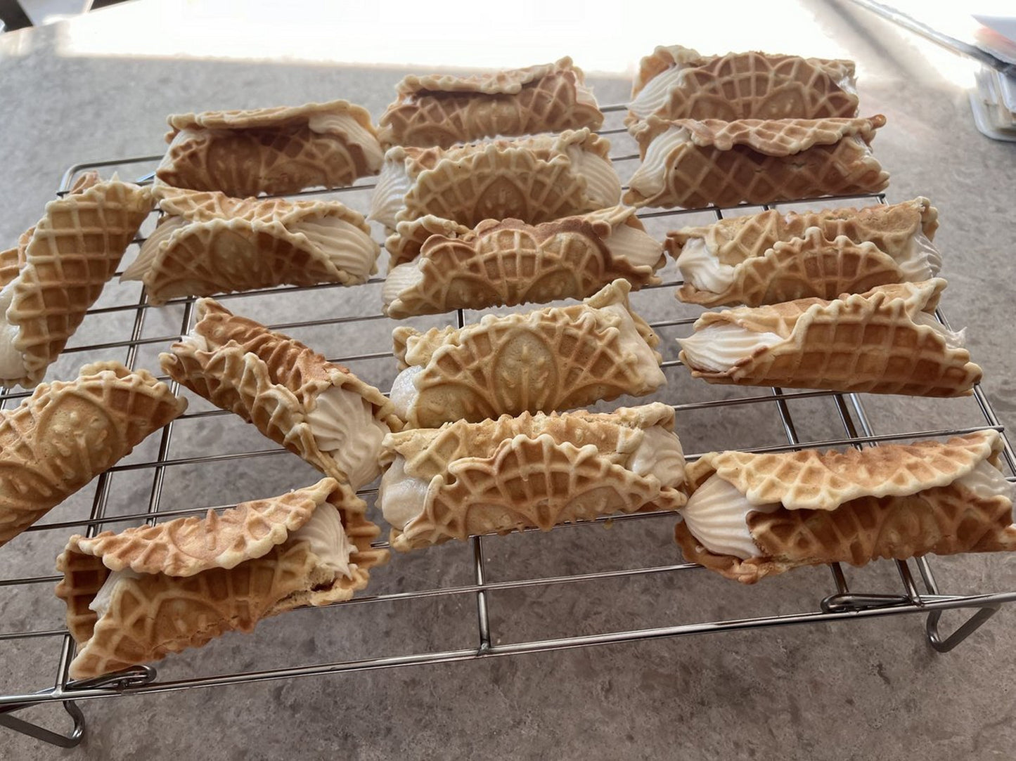 Vanilla Cream Filled Pizzelle Cookies + Italian Pizzelle  filled with Vanilla Cream - Cannoli Style Pizzelle w/Vanilla Cream