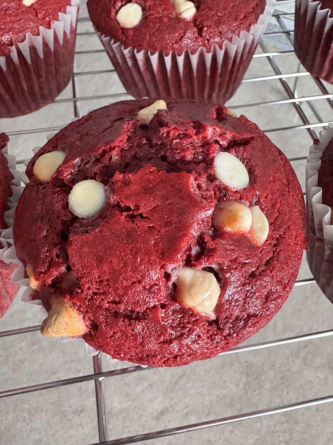 Red Velvet Muffins with Cream Cheese Flavored Chips
