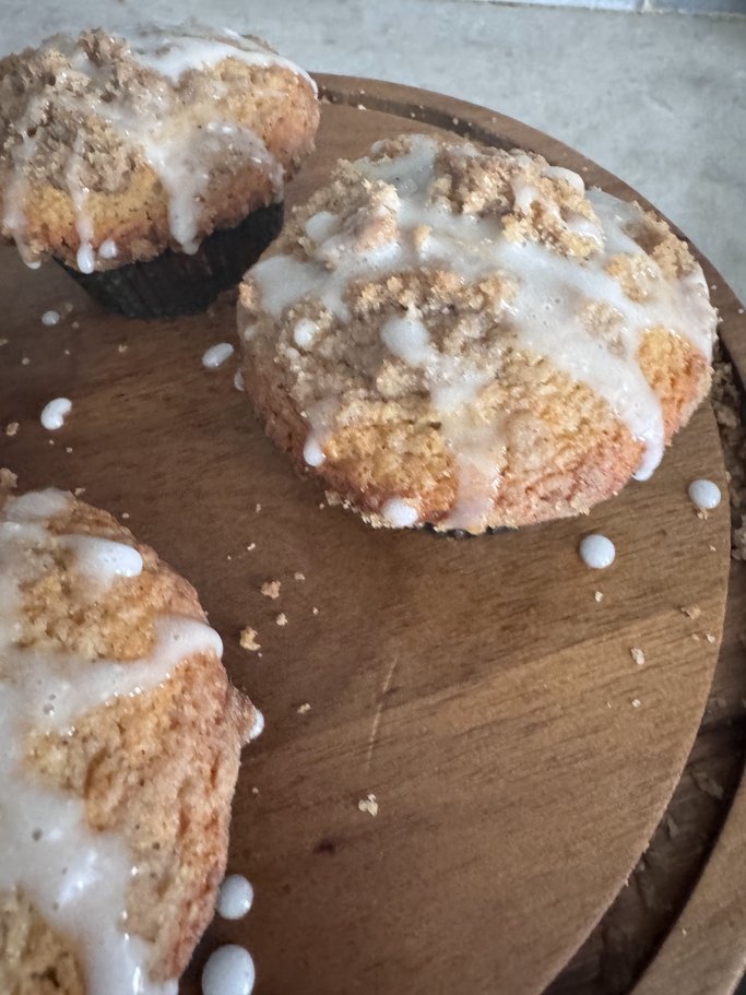 All Spice Crumb Muffins with Vanilla Glaze
