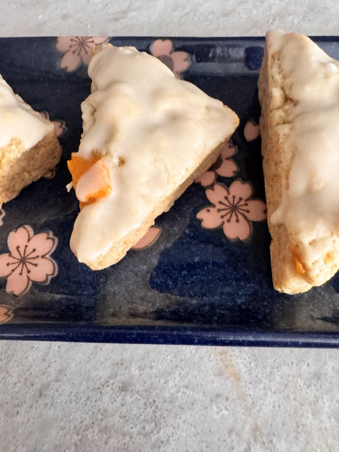Just Peachy Scones with Vanilla Glaze *Peach Pie Scones with Vanilla Glaze