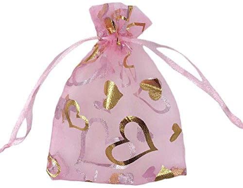 Sheer Pink Drawstring Heart Organza Favor Gift Bags *Bridal Showers*Weddings * Valentines Day  * Birthday Parties *Mother's Day*