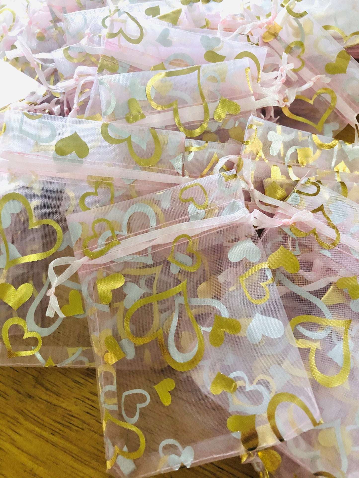 Sheer Pink Drawstring Heart Organza Favor Gift Bags *Bridal Showers*Weddings * Valentines Day  * Birthday Parties *Mother's Day*