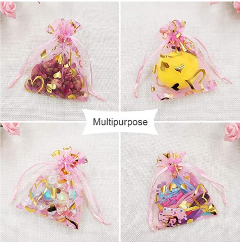 Sheer Pink Drawstring Heart Organza Favor Gift Bags *Bridal Showers*Weddings * Valentines Day  * Birthday Parties *Mother's Day*