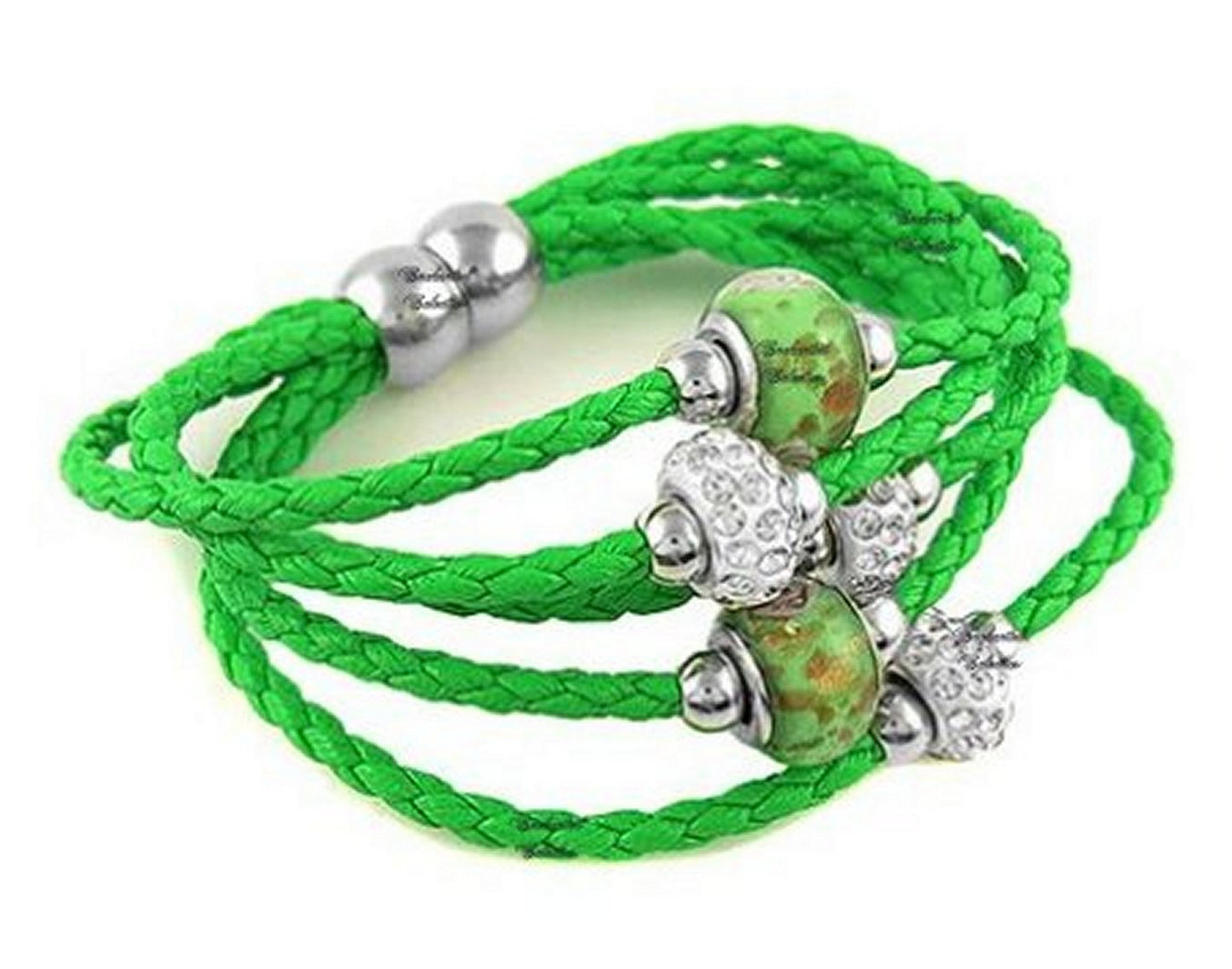 Green Rope Bracelet * 5 strand Rope Bracelet with Murano Glass Beads & Crystal