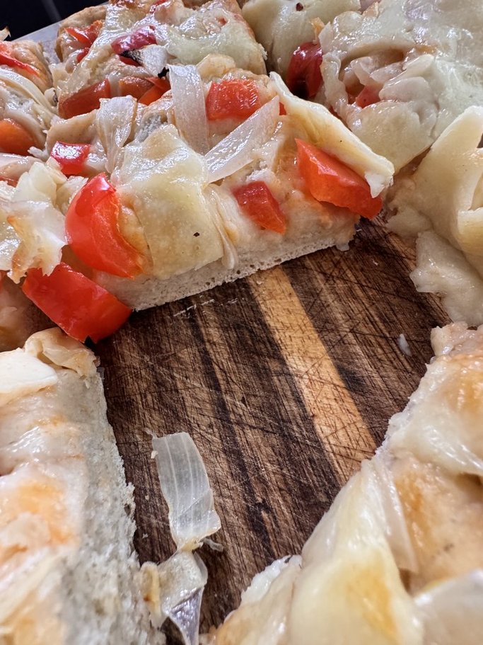 Onions, Peppers & Mozzarella Focaccia Bread