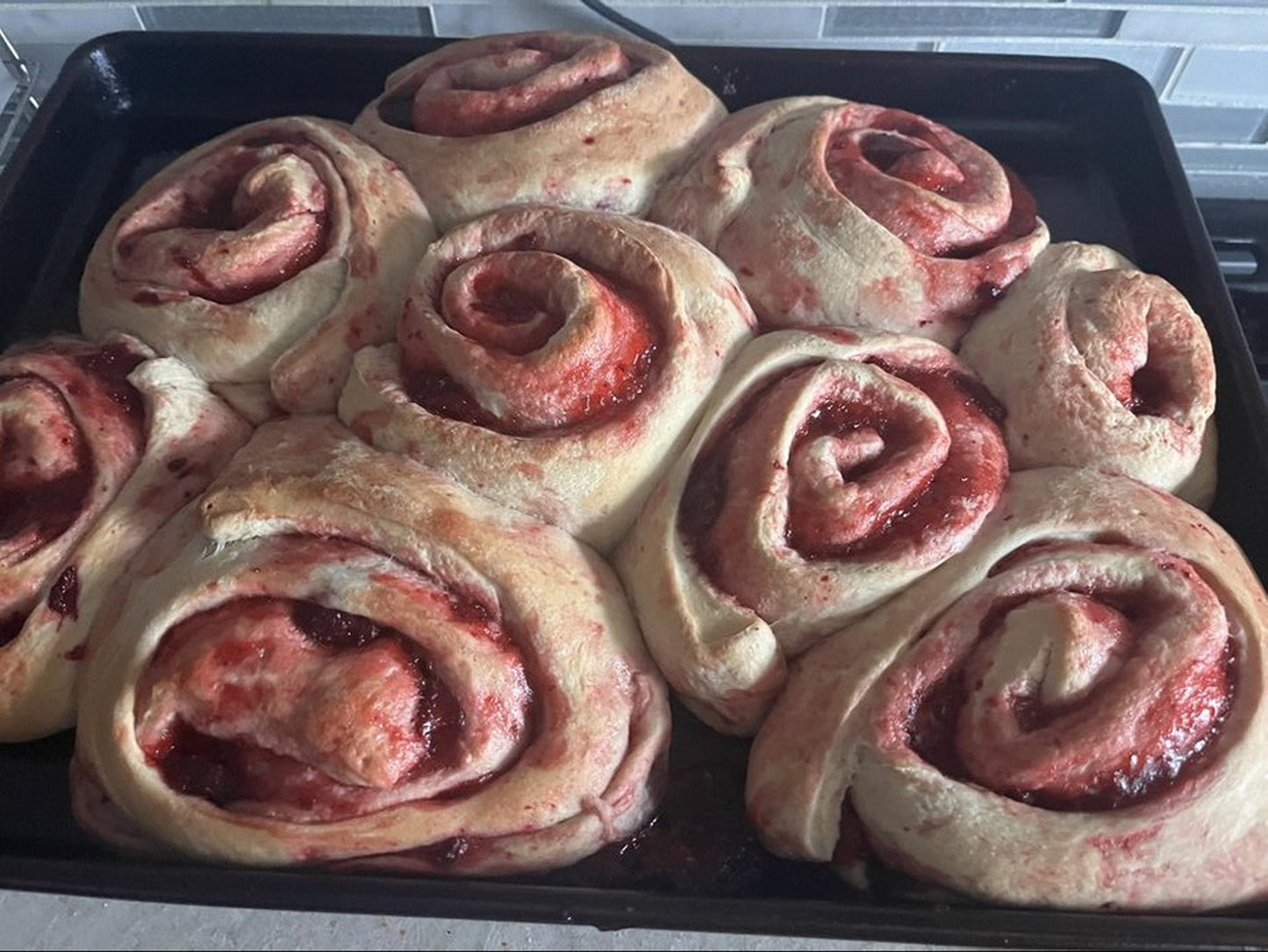 Jumbo Strawberry Filled Sweet Buns with Cream Cheese Frosting