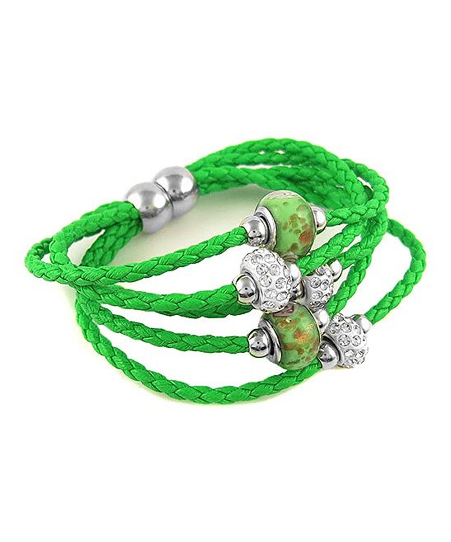 Green Rope Bracelet * 5 strand Rope Bracelet with Murano Glass Beads & Crystal